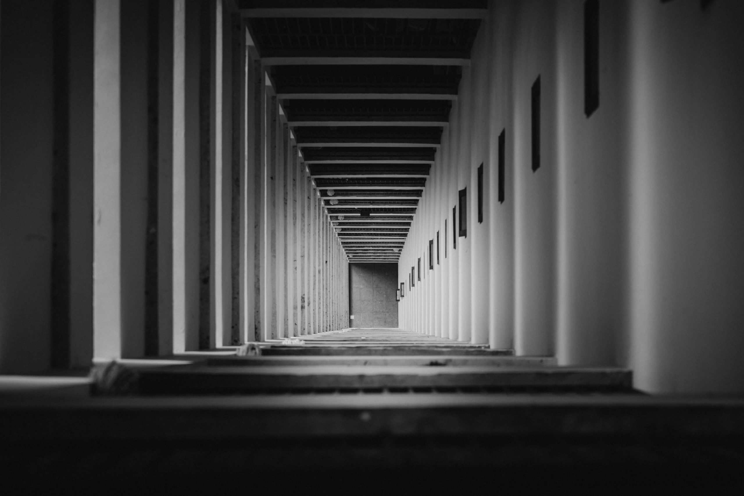 Surrounded by walls in black and white
