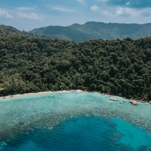 Drone shot of the forest at Pulau Kapas in Malaysia