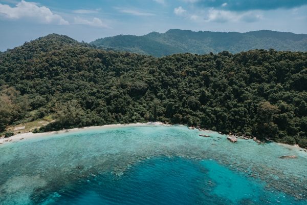 Drone shot of the forest at Pulau Kapas in Malaysia